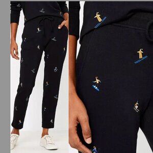 LOFT Lou & Grey Skier Embroidered Terry Sweatpants Black